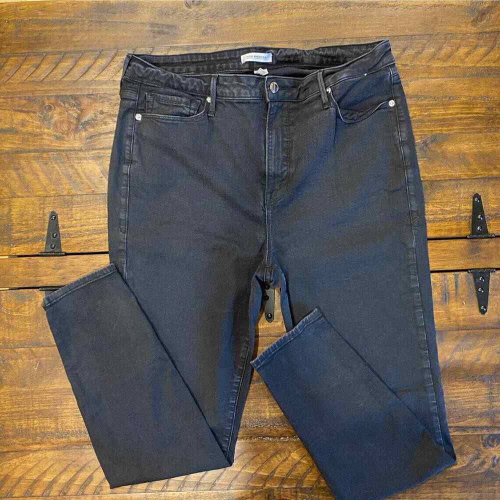 Good American Black Good Legs Coated Waxed High Rise Ankle Skinny Jeans Size 18